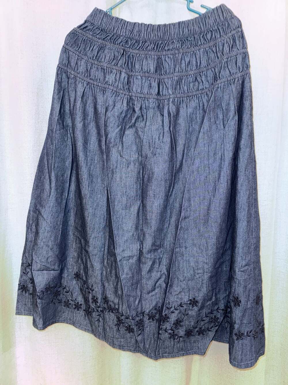 Free Assembly Women's Smocked Maxi Skirt Dark Wash Indigo Size M (8-10)